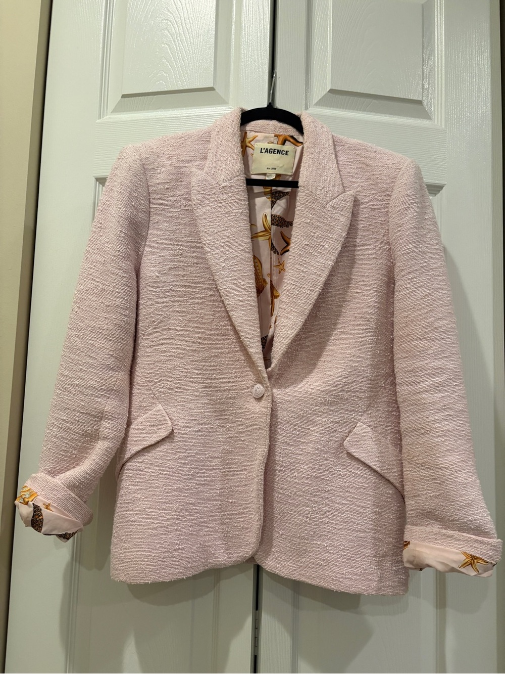 L'AGENCE Cherry Creek Pink Bouclé Single-Button Blazer - Picture 5 of 13